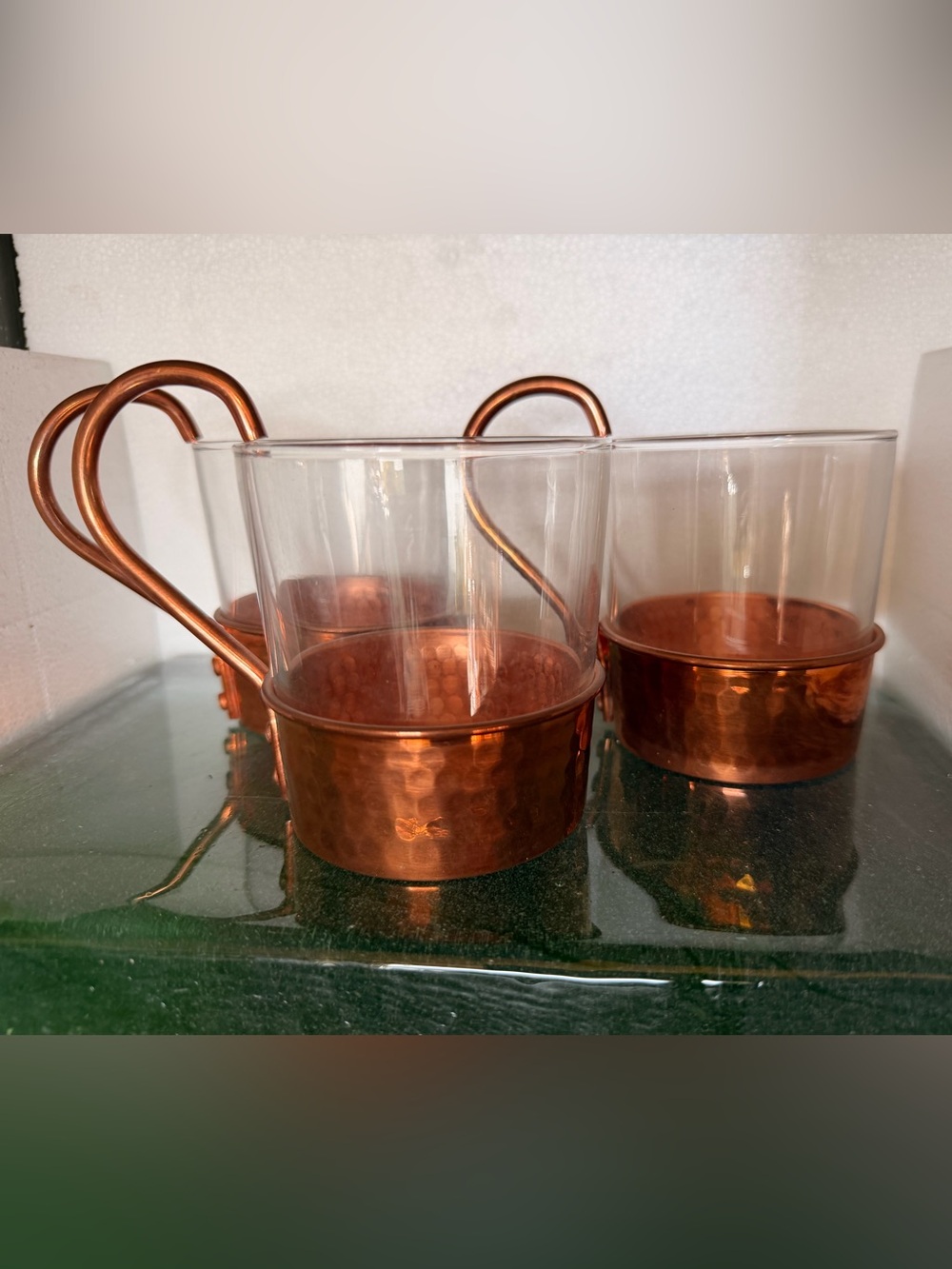 Williams Sonoma Copper Glass Mugs with Handles